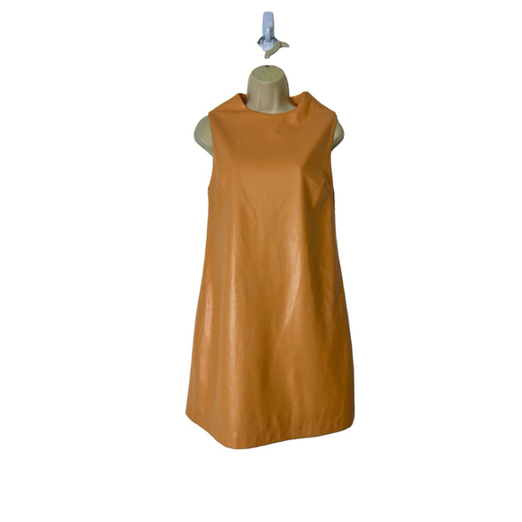 House of Harlow 1960 Vegan Faux Leather Mini Dress Large Orange Papaya $189 - Picture 3 of 12